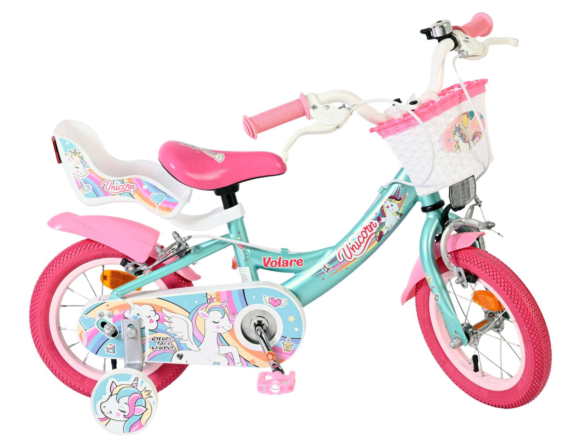 Volare Unicorn Kinderfiets 12 inch Meisjesfiets Groen Twee Handremmen - Afbeelding 10