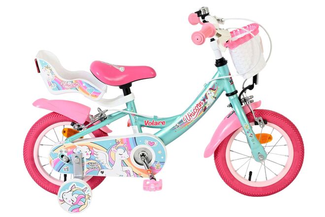 Volare Unicorn Kinderfiets 12 inch Meisjesfiets Groen Twee Handremmen