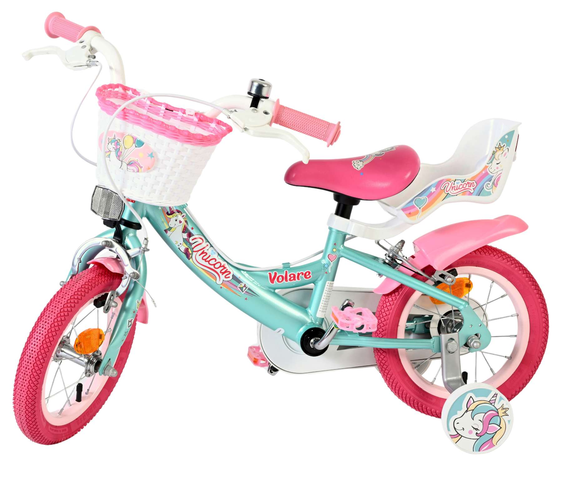 Volare Unicorn Kinderfiets 12 inch Meisjesfiets Groen Twee Handremmen - Afbeelding 8