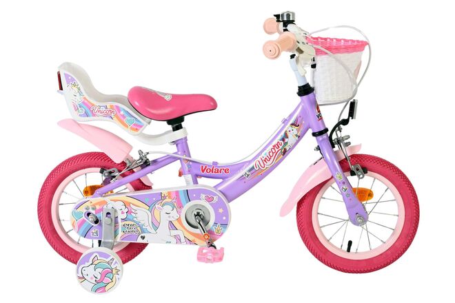 Volare Unicorn Kinderfiets 12 inch Meisjesfiets Paars Twee Handremmen