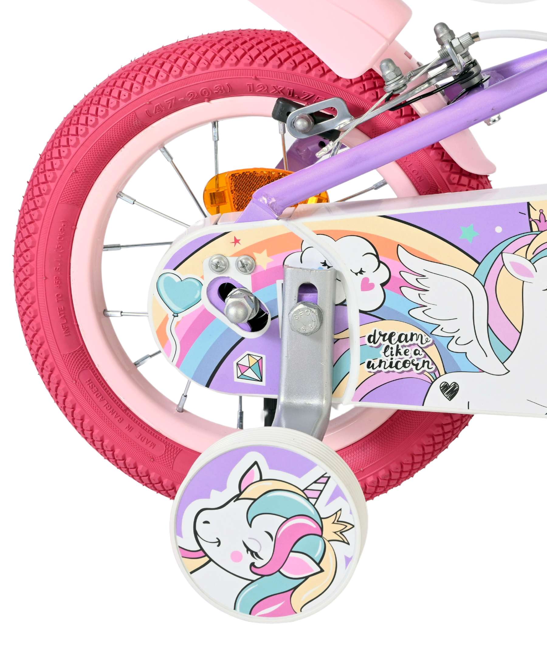 Volare Unicorn Kinderfiets 12 inch Meisjesfiets Paars Twee Handremmen - Afbeelding 2