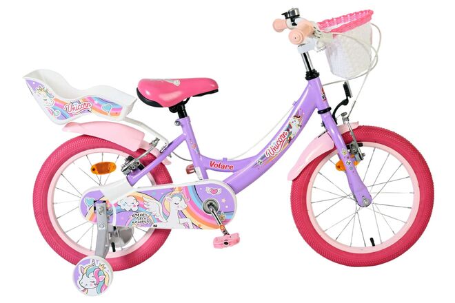 Volare Unicorn Kinderfiets 16 inch Meisjesfiets Paars Twee Handremmen