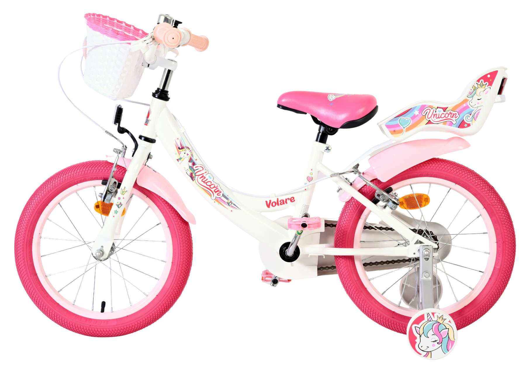 Volare Unicorn Kinderfiets 16 inch Meisjesfiets Wit Twee Handremmen - Afbeelding 7